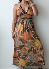 S-M Multicolor Printed Halter Maxi Dress