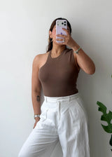 Size M-L, Brown High Neck Tank Top