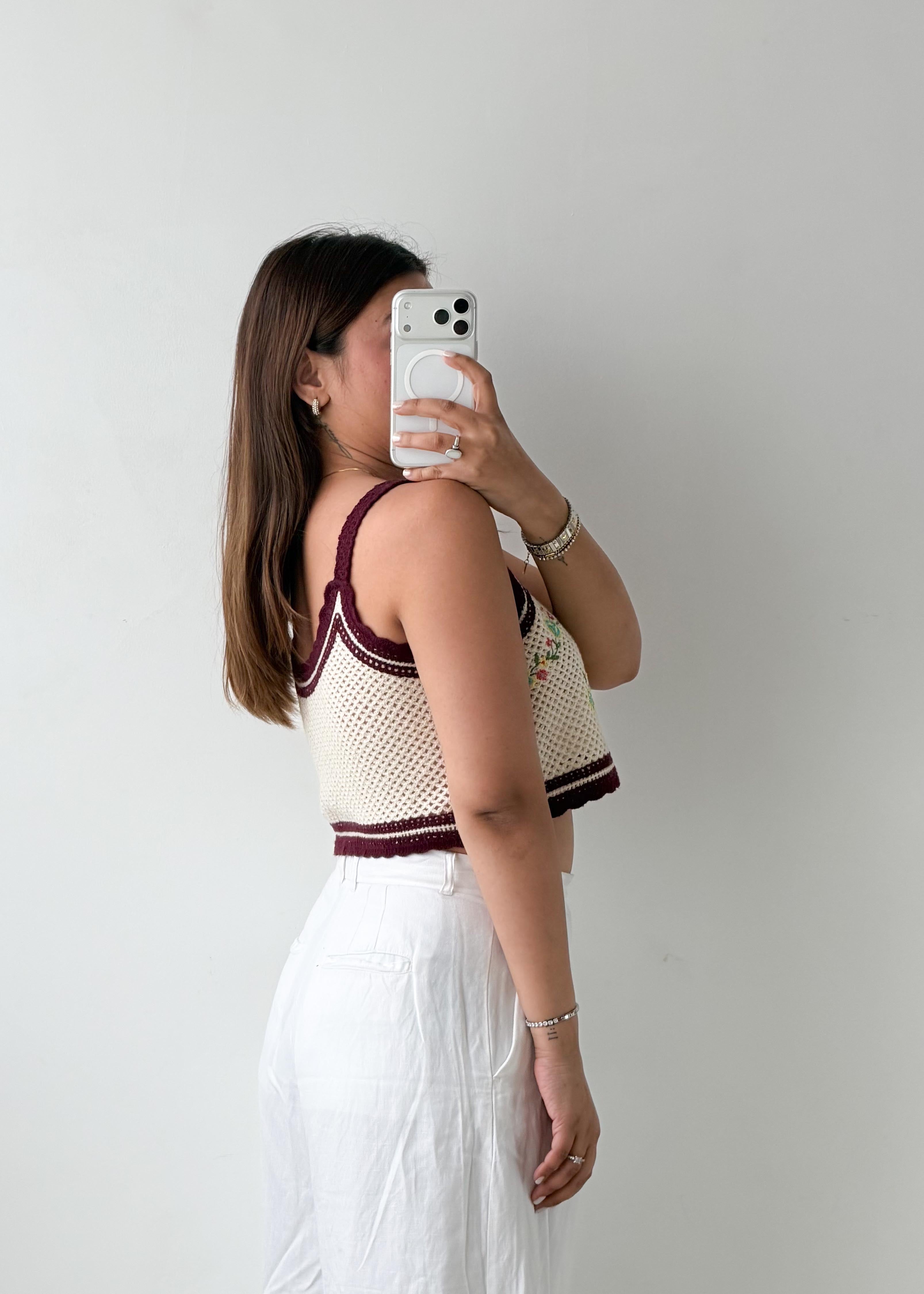 Size M-L Cream Floral Crochet Crop Top