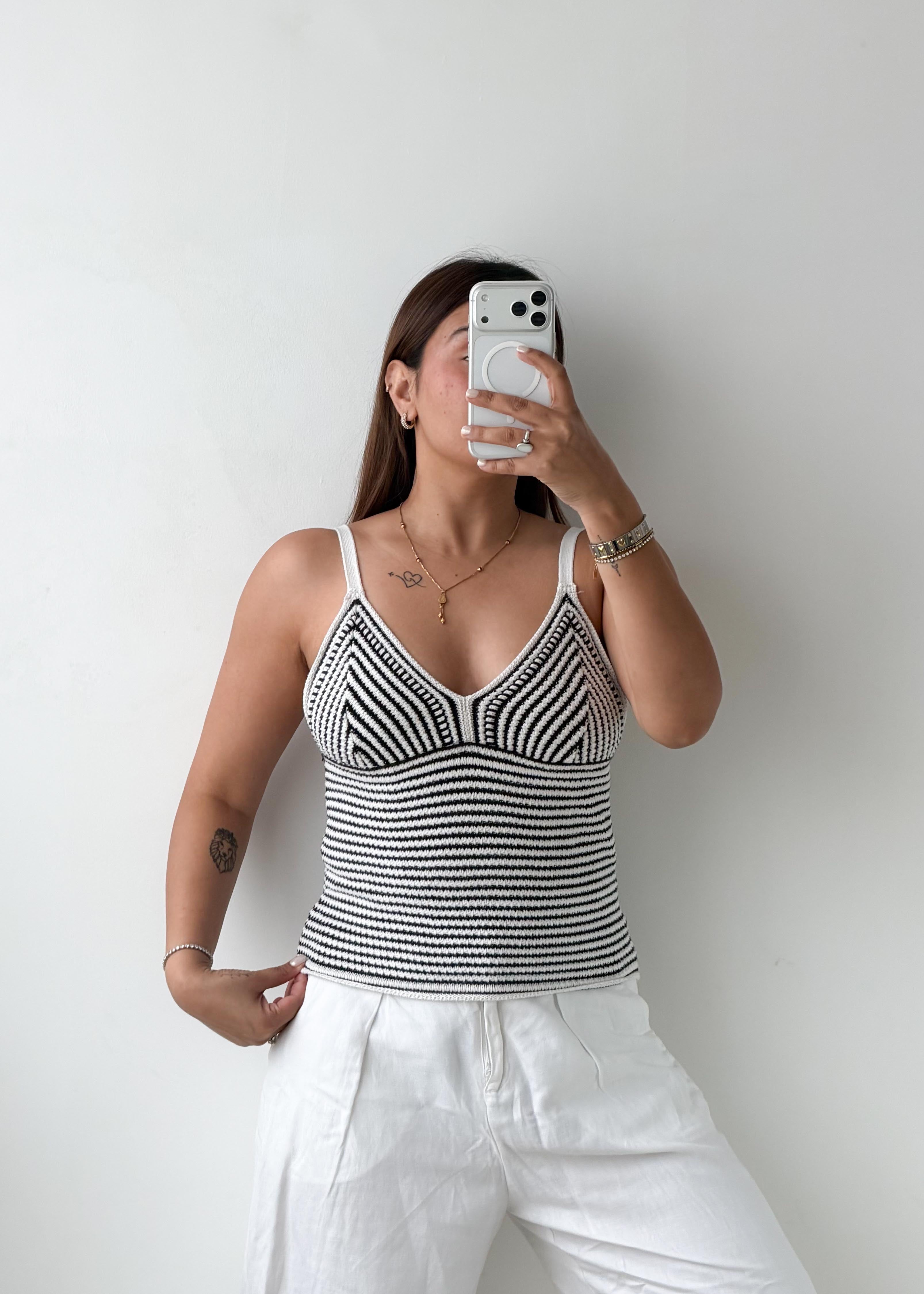 Size S-M Black & White Crochet Knit Tank Top