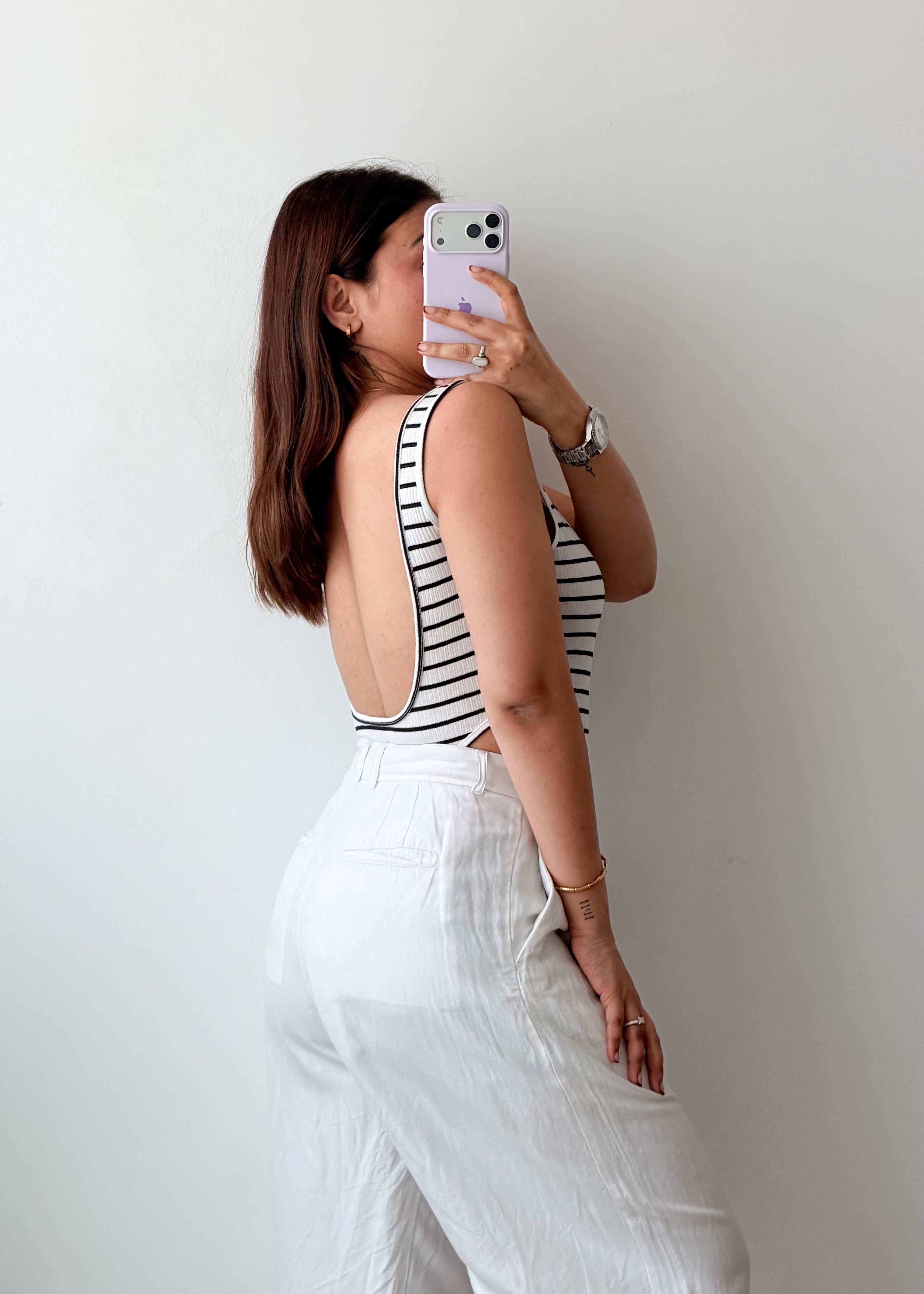 Size S-M Striped Open Back Bodysuit