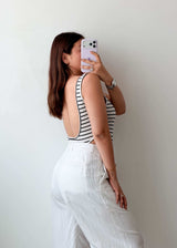 Size S-M Striped Open Back Bodysuit