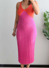 SIZE XS-S, Pink Contrast Trim Ribbed Midi Dress - Closet by Payal