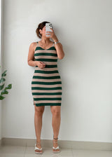 Size S-M Green & Beige Striped Mini Dress