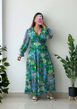Size M-L, Green Floral Maxi Dress