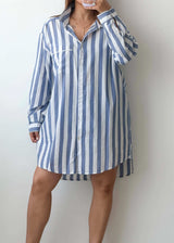 Size M, Blue Striped Shirt Dress