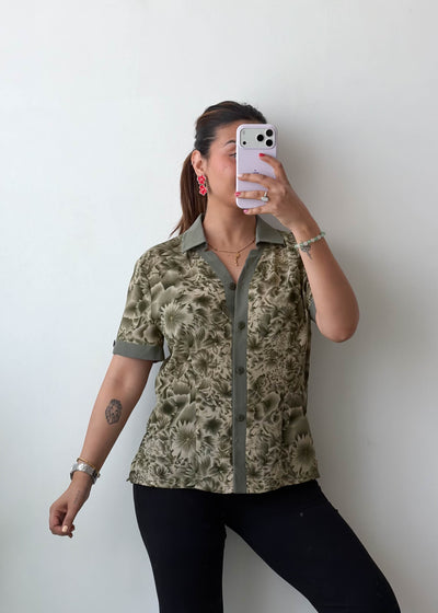 XS-S Olive Floral Viscose Shirt