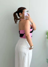 Size S-M, Pink & Black Pattern Crop Top - Closet by Payal