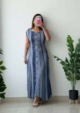 Size XL-2XL, Blue Ethnic Print Maxi Dress