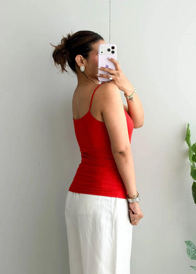Size M-L, Red Square Neck Cami Top - Closet by Payal