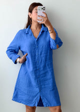 Size S-M Blue Linen Shirt Dress