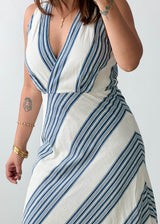 Size M Blue Stripe Wrap Maxi Dress