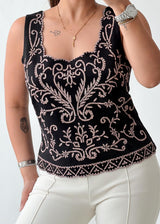 Size M-L Black Embroidered Tank Top