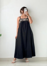 Size L-XL Black Embroidered Flowy Maxi Dress