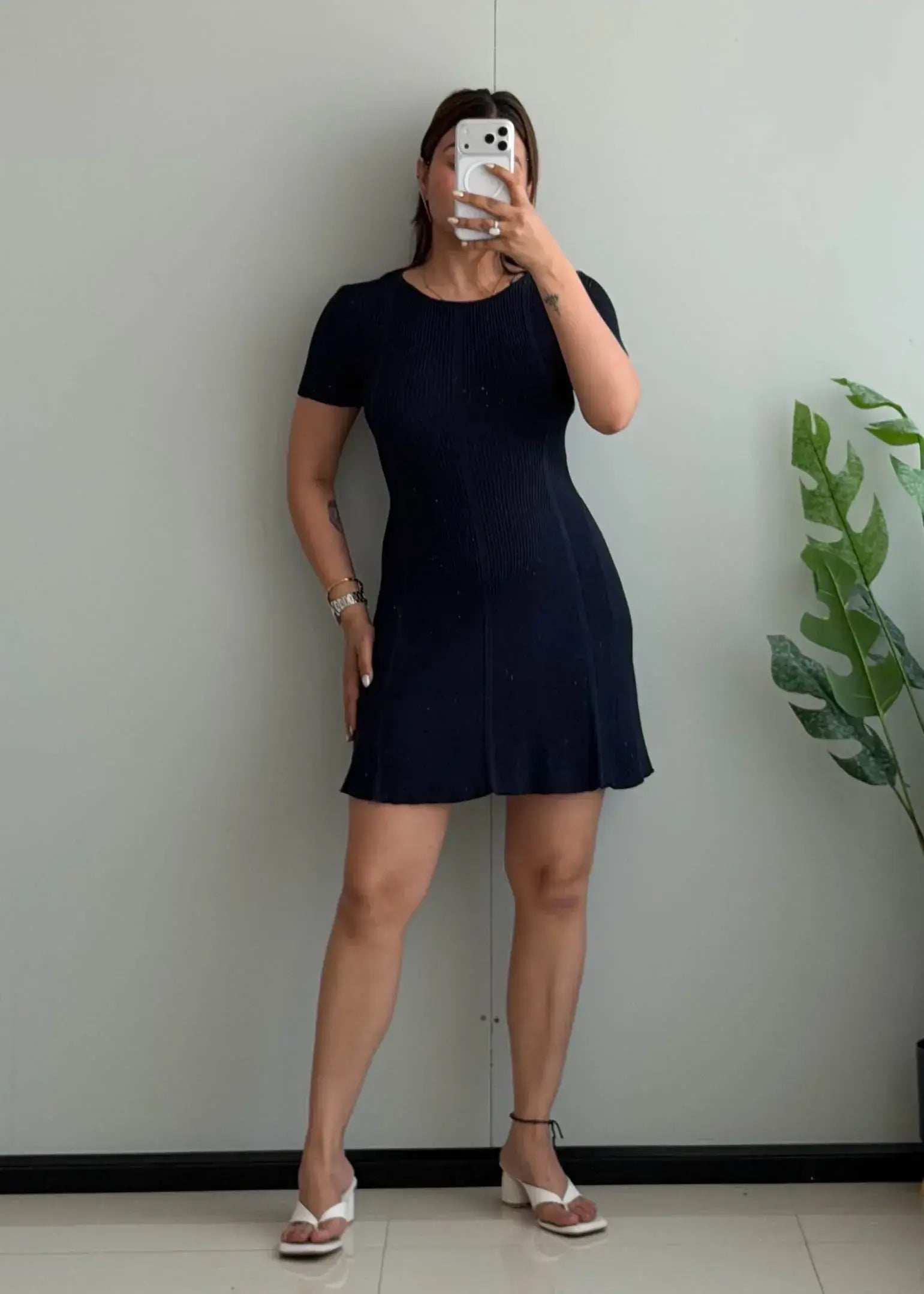 SIZE XS-S, Navy Ribbed A-Line Mini Dress - Closet by Payal