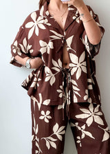Size L-XL Brown Tropical Co-ord Set
