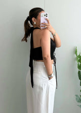 Size S-M, Black Lace-Up Ribbed Crop Top - Closet by Payal