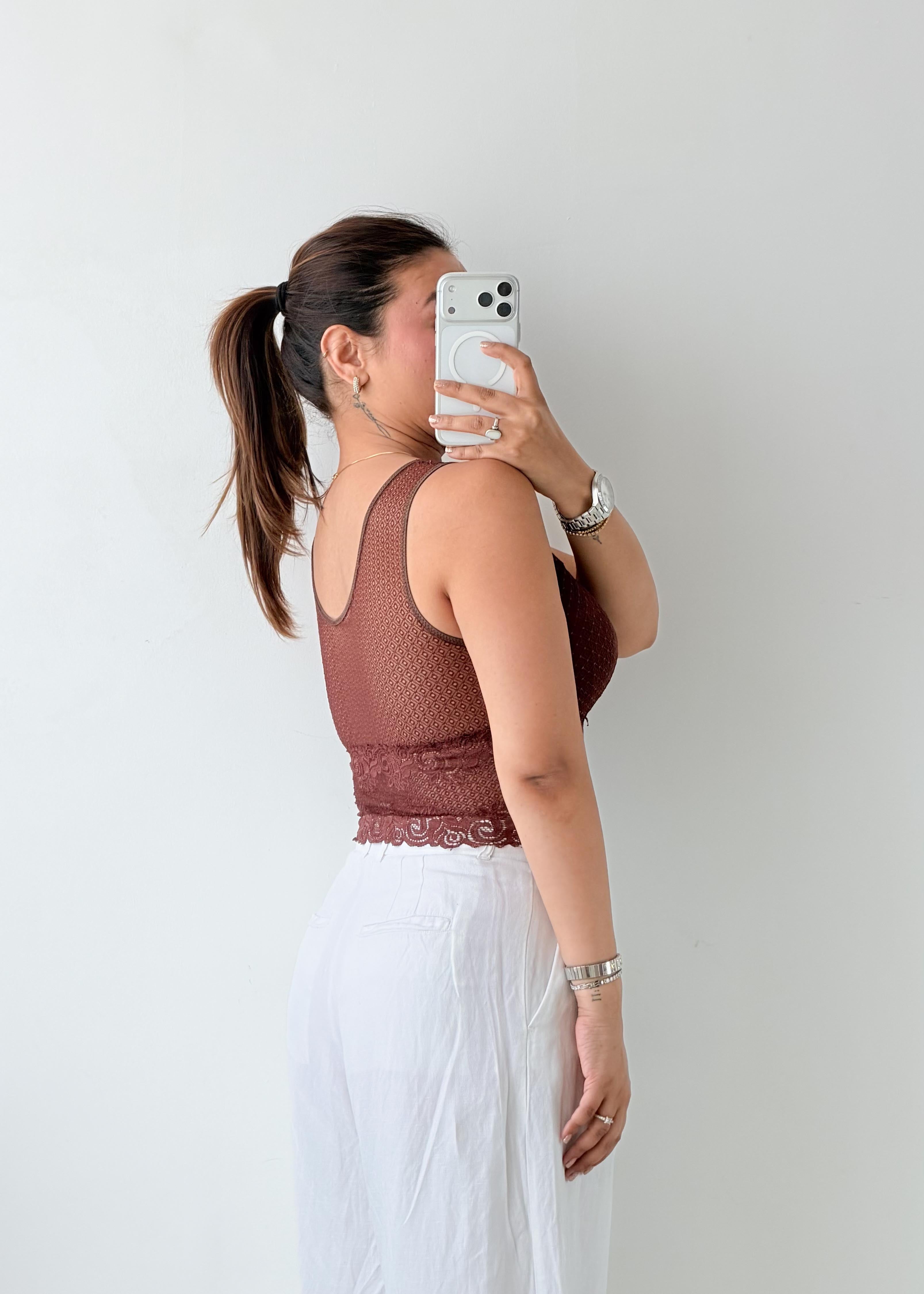 Size XS-S Brown Mesh Lace Top