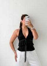 Size XS-S Black Tiered Halter Top