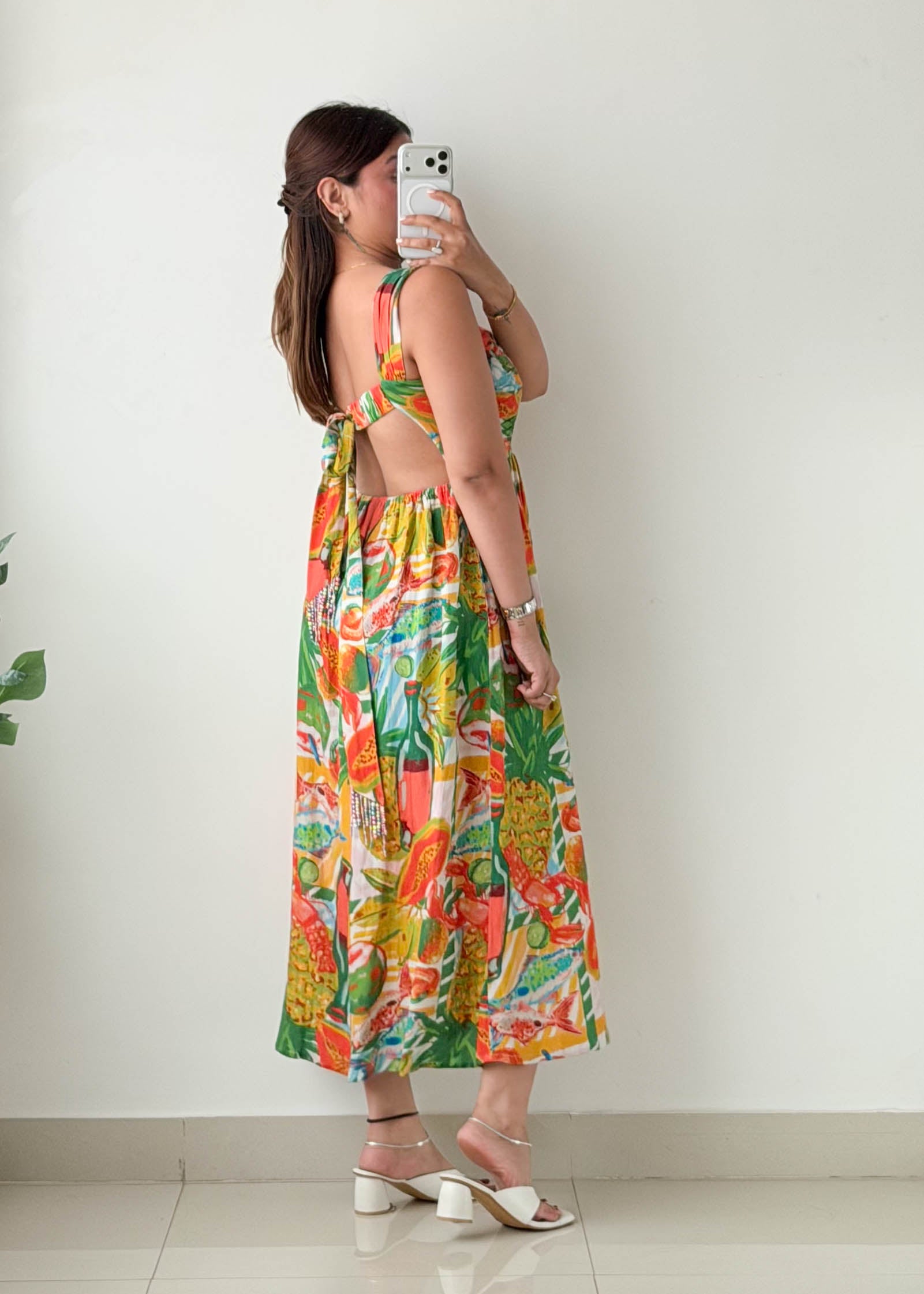 Size S-M Multicolor Tropical Printed Midi Dress