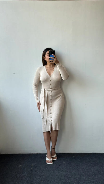 Size S-M, Button-Down Ribbed Midi Dress
