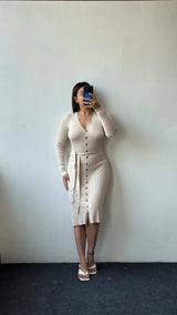 Size S-M, Button-Down Ribbed Midi Dress