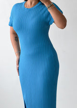 Size S-M Sky Blue Ribbed Knit Maxi Dress