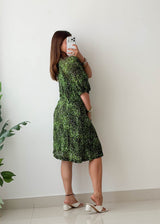 Size L-XL Green Leopard Print Mini Dress