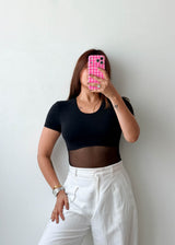Size XS-S Black Mesh Waist Bodysuit