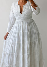 Size XS-S White Embroidered Cotton Maxi Dress
