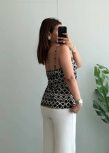 Size S-M, Black & Beige Geometric Print Cami Top for Women - Closet by Payal
