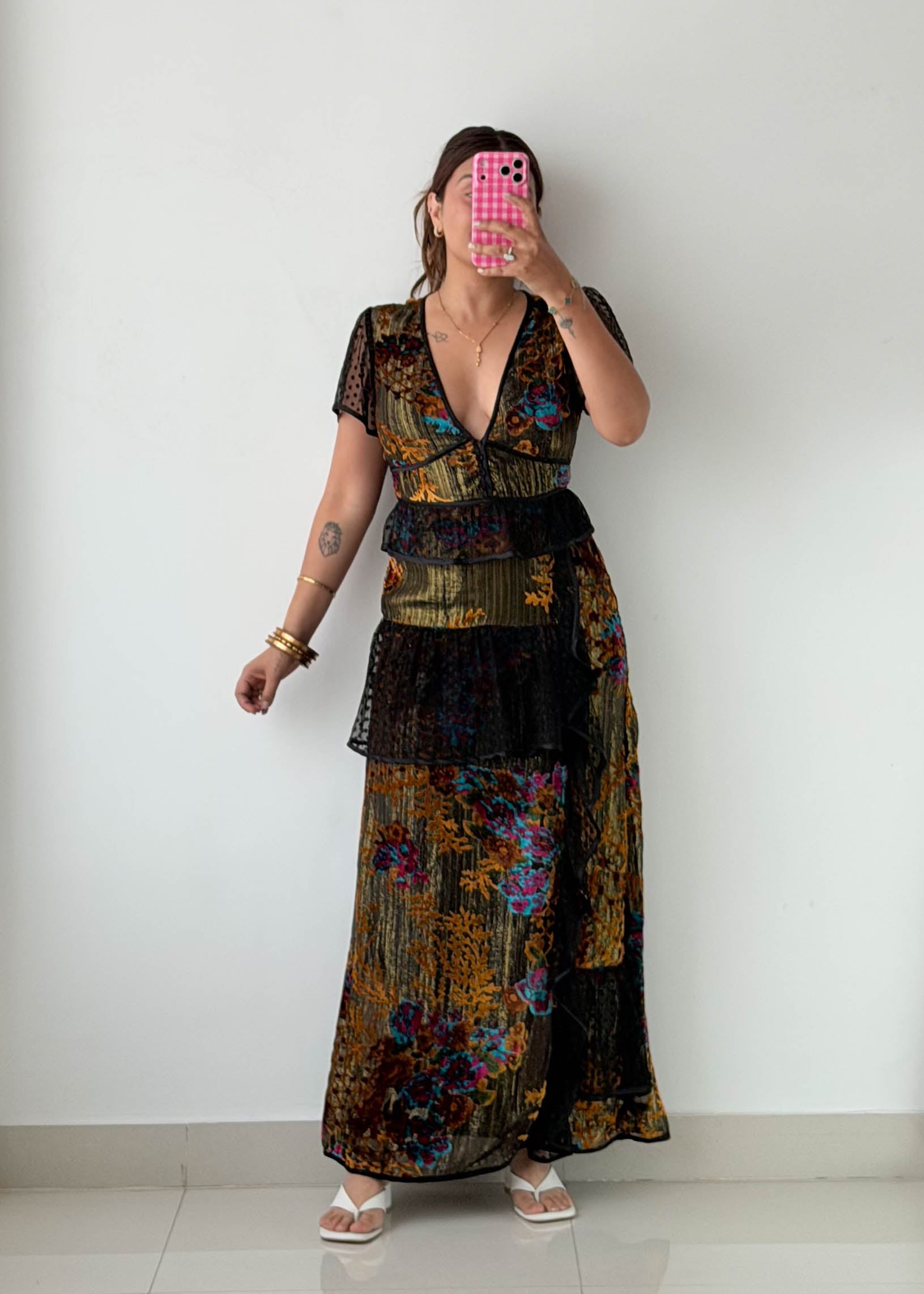 Size S Black Multi Print Maxi Dress