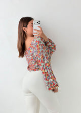 Size M-L Multicolor Floral Ruched Blouse