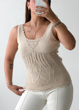 Size S-M Beige Crochet Knit Tank Top