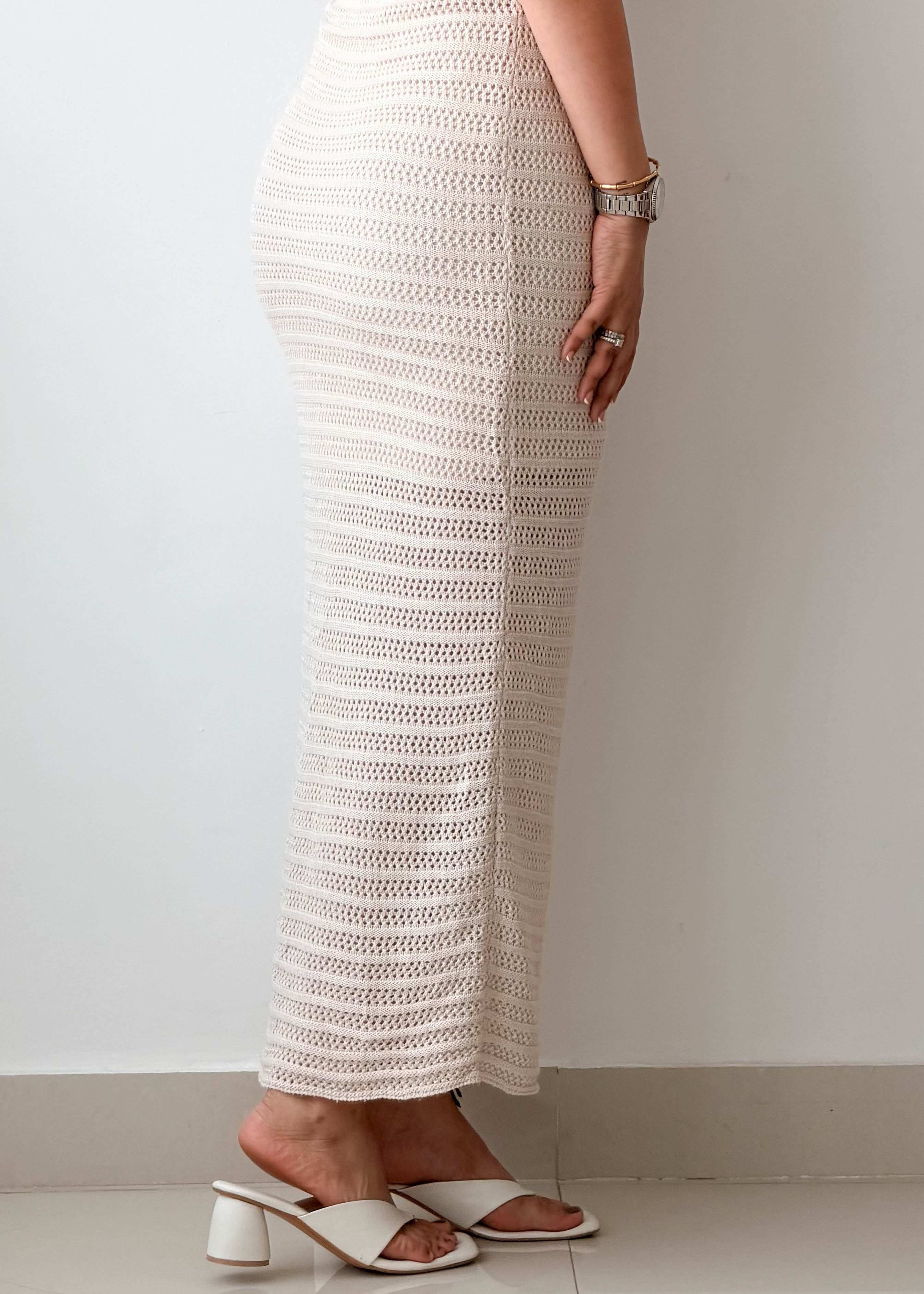 Waist 26-28 Beige Crochet Maxi Skirt
