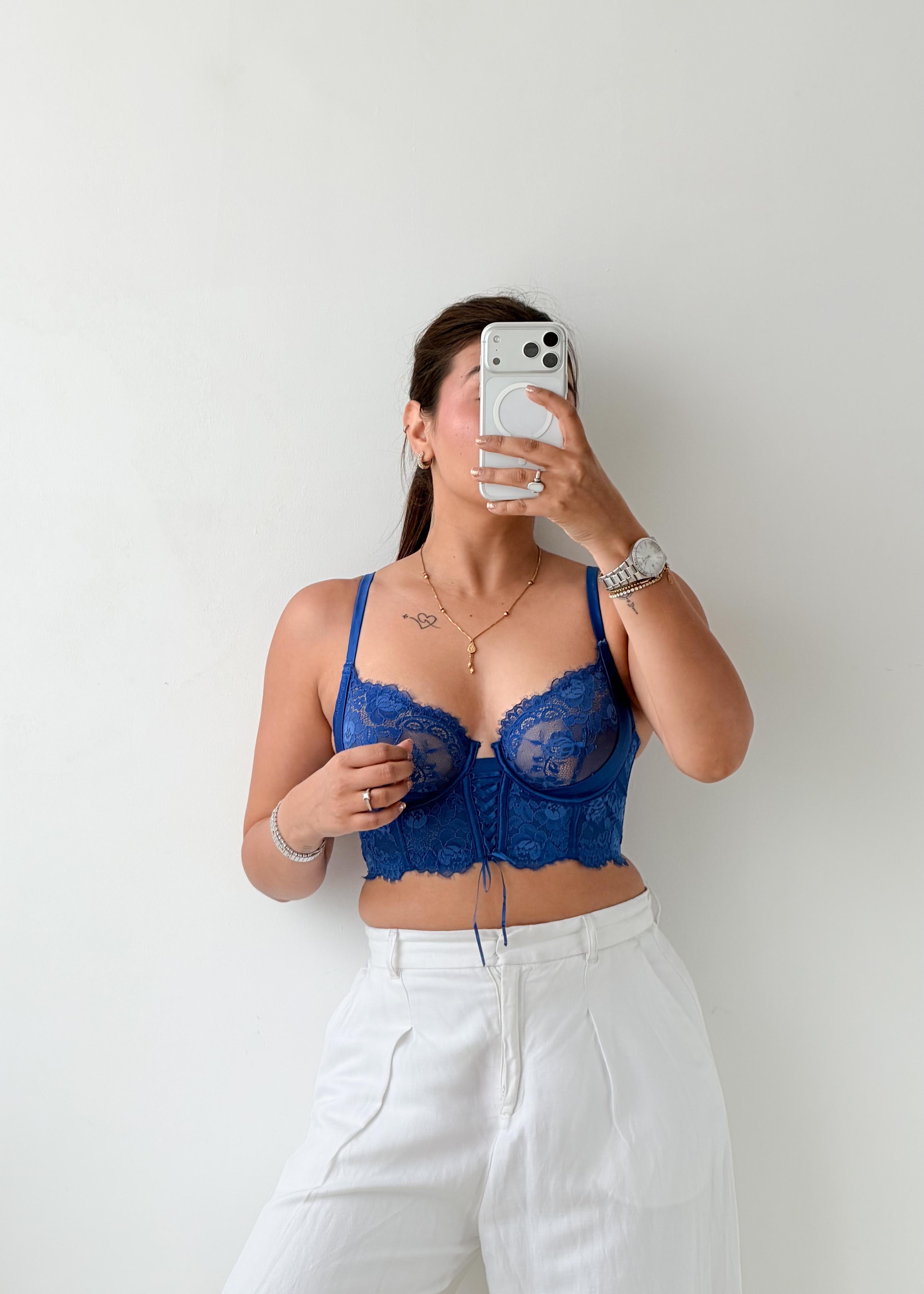 Size S Royal Blue Lace Corset Top