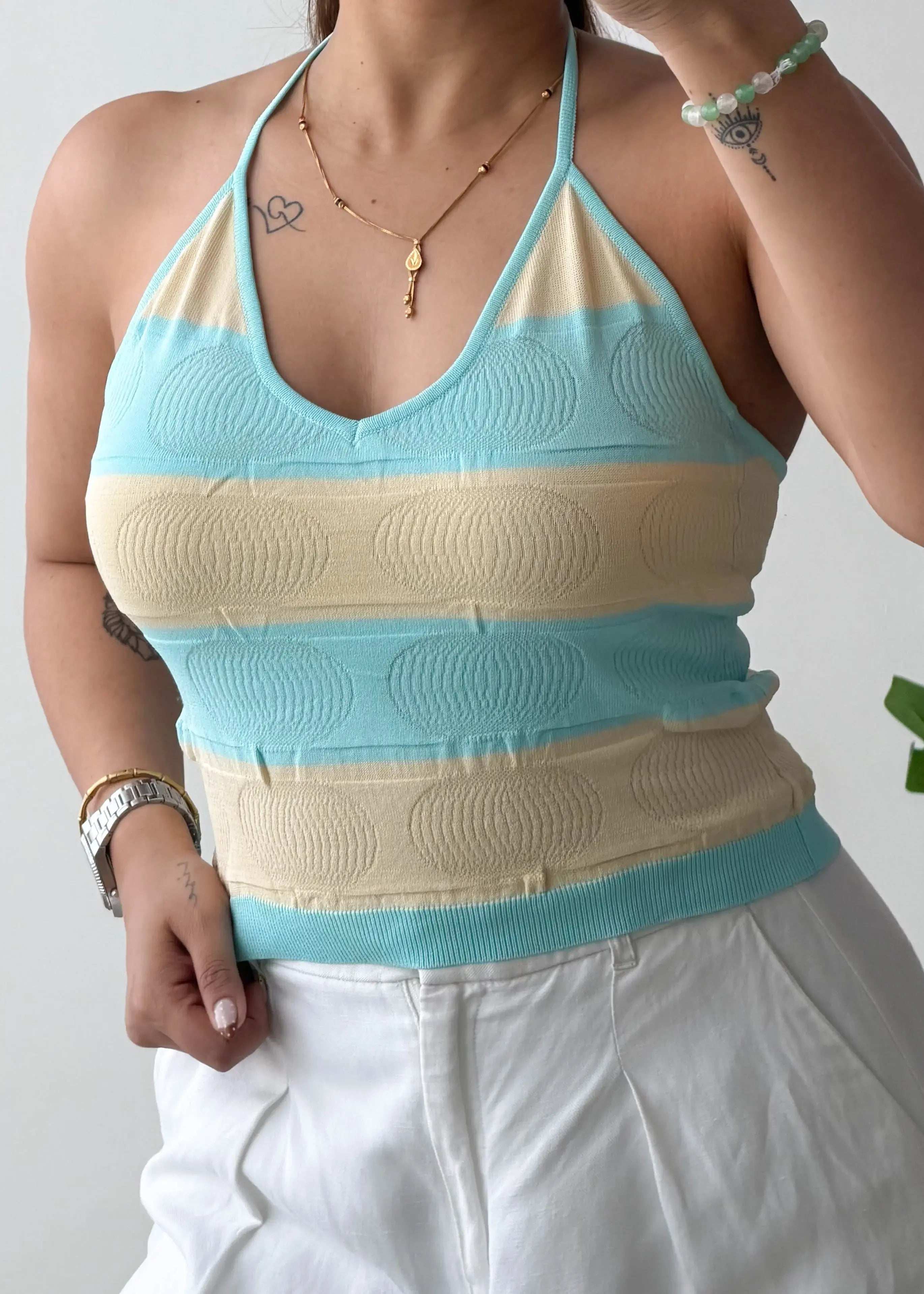 Size M-L, Pastel Striped Halter Top