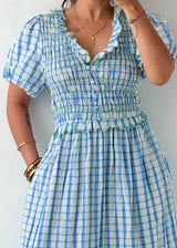 Size M-L / XL-2XL Blue Gingham Midi Dress