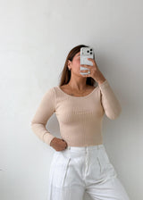 Size M-L Beige Open Back Ribbed Top