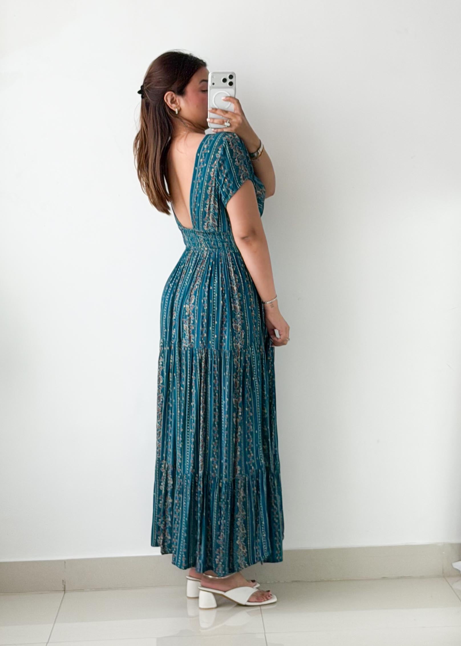 Size S-M Teal Printed Maxi Dress