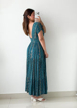 Size S-M Teal Printed Maxi Dress