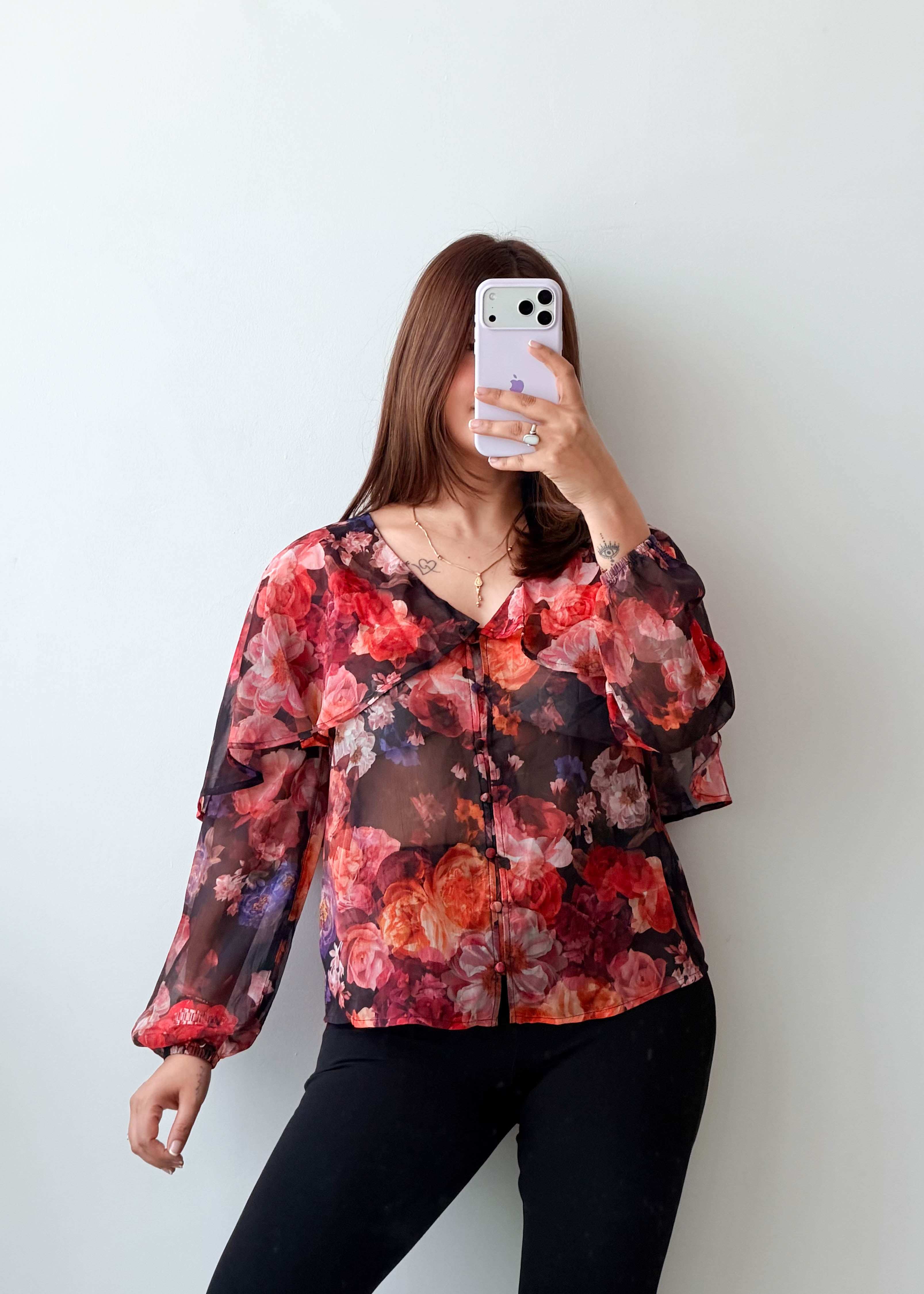 Size S-M Wine Floral Sheer Premium Top