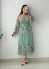 Size XL-2XL Mint Floral Mesh Maxi Dress