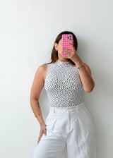 Size S-M White Polka Dot High Neck Bodysuit