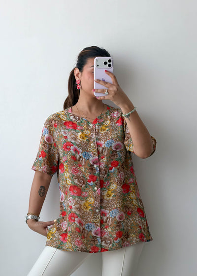 M-L Brown Multi Floral Viscose Shirt