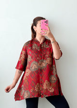 Size M-L Size Red Floral Geometric Tunic Top