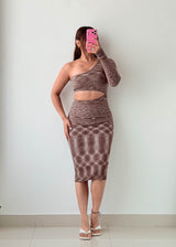 Size XS-S Brown One-Shoulder Bodycon Dress
