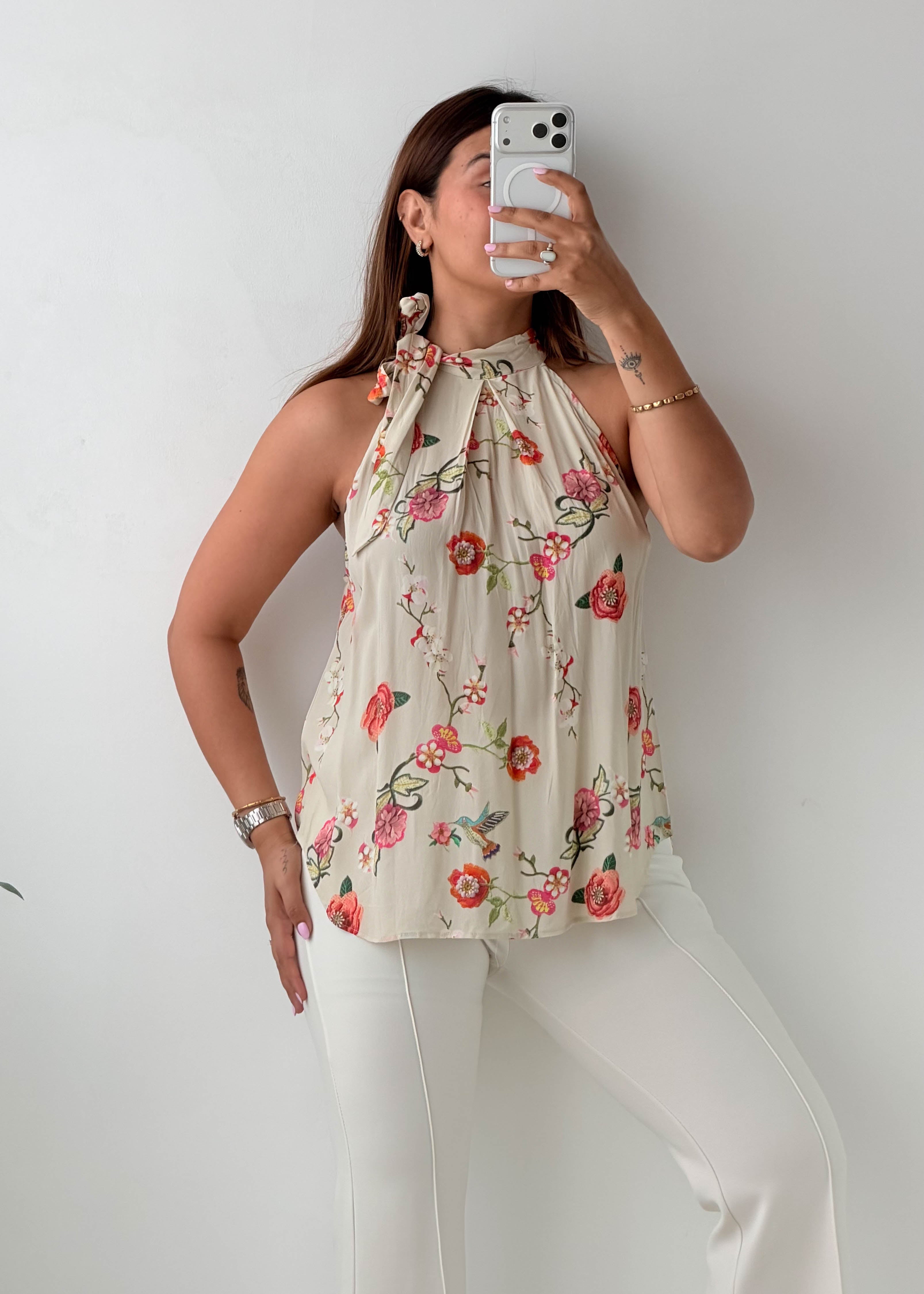 Size S-M Cream Floral Halter Top