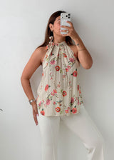 Size S-M Cream Floral Halter Top