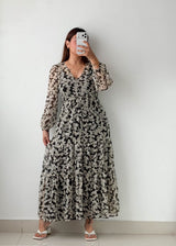 Size XS to L Black Floral Printed Maxi Dress
